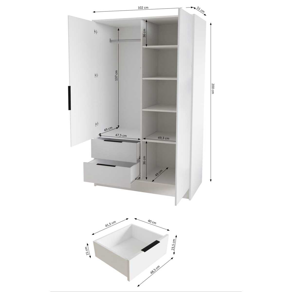 Szafa NIKOLA 103 z regulowanymi półkami do biura, przedpokoju-czarna+biały