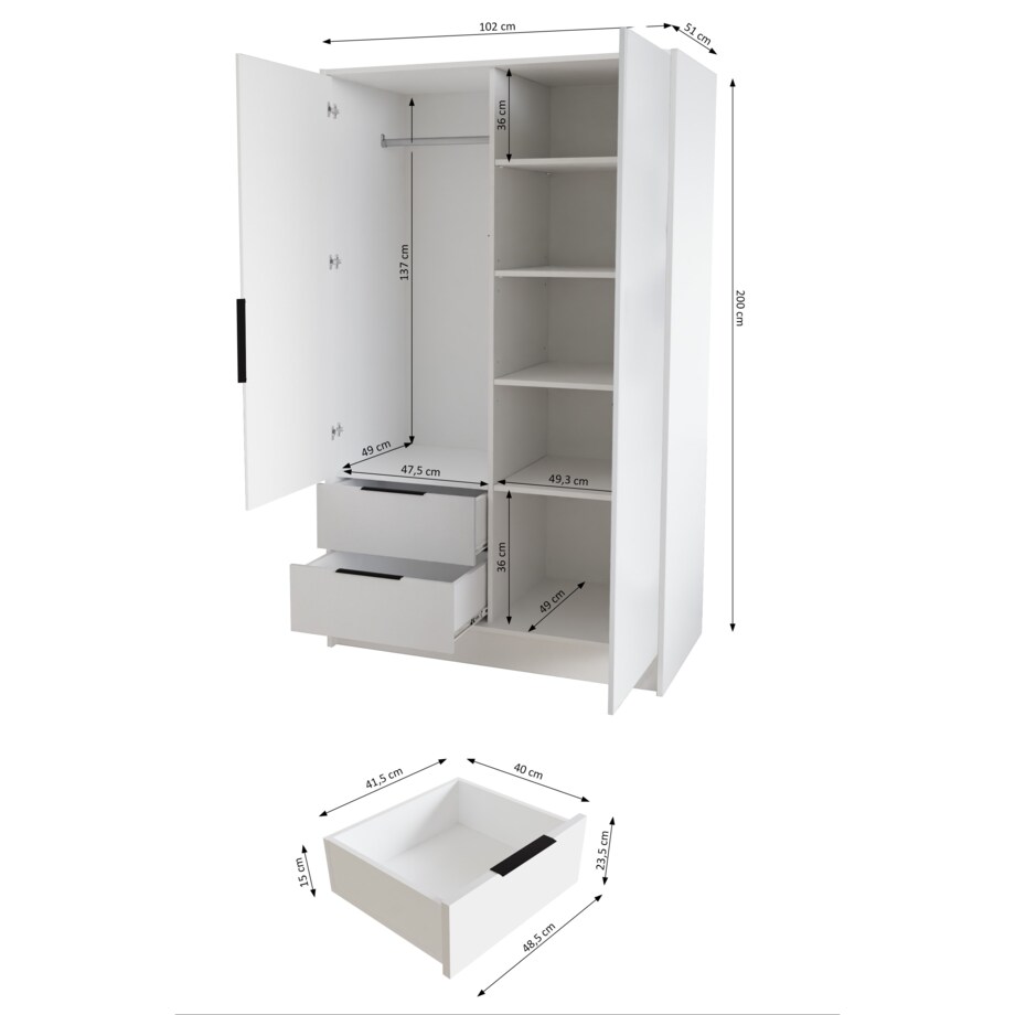 Szafa NIKOLA 103 z regulowanymi półkami do biura, przedpokoju-czarna+biały