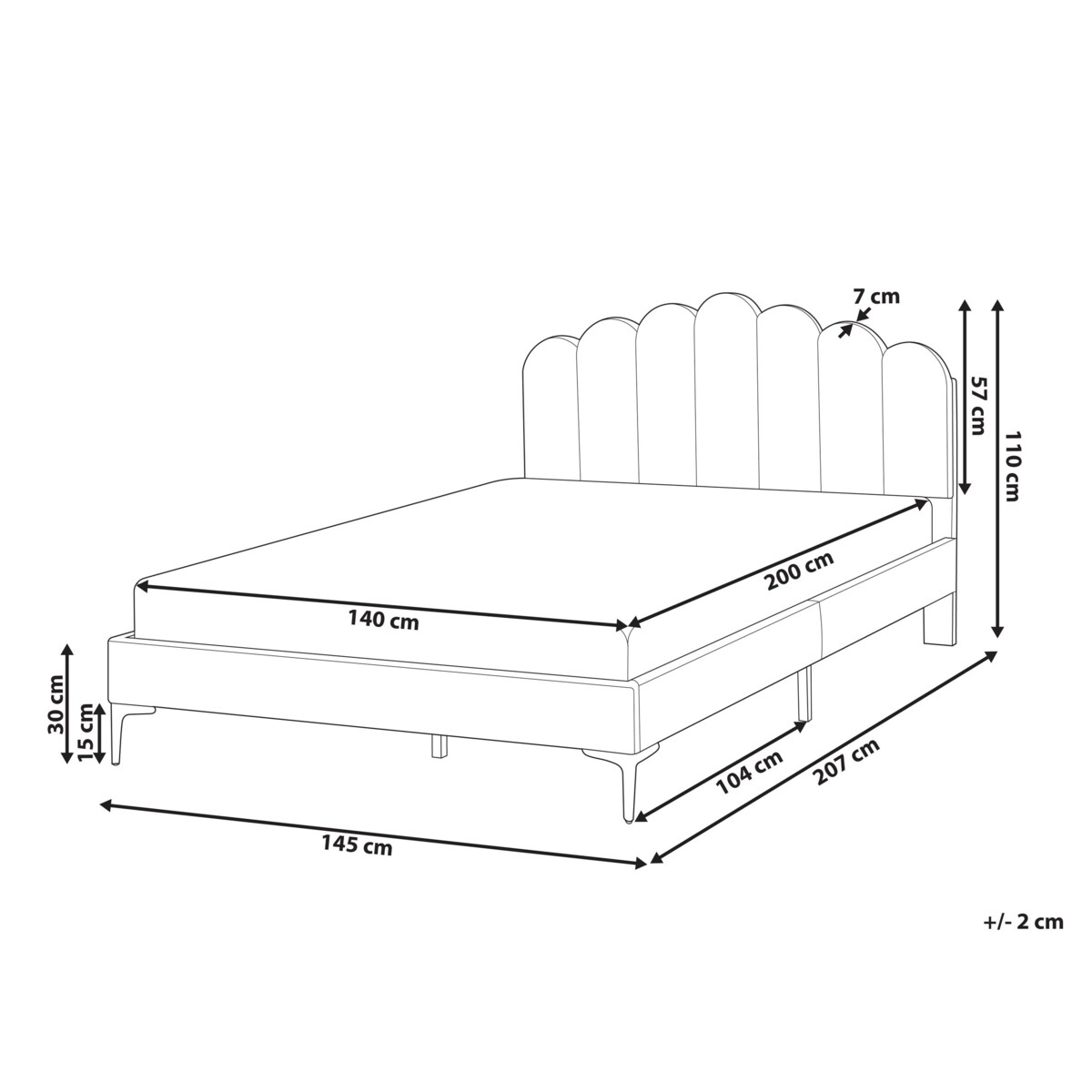 Łóżko Welur SAUVIAN 140 x 200 cm Złamana biel