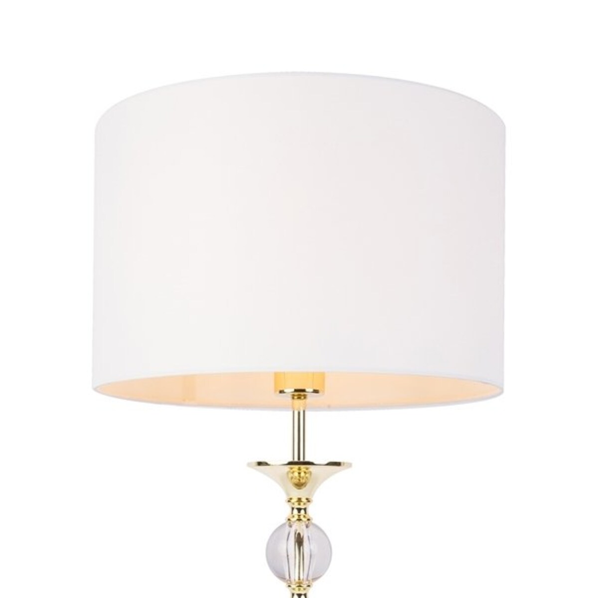 Abażurowa lampa stołowa Rea stojąca do gabinetu biała złota