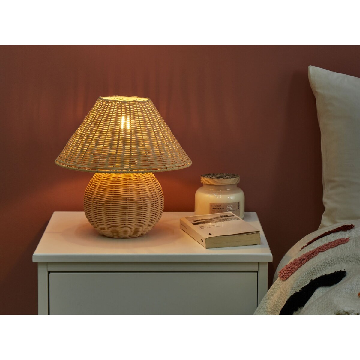 Lampa stołowa rattanowa jasna CINDER