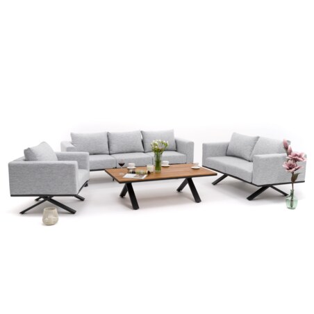 Meble ogrodowe nowoczesne luksusowe aluminiowe MARABELLA szaro drewniane