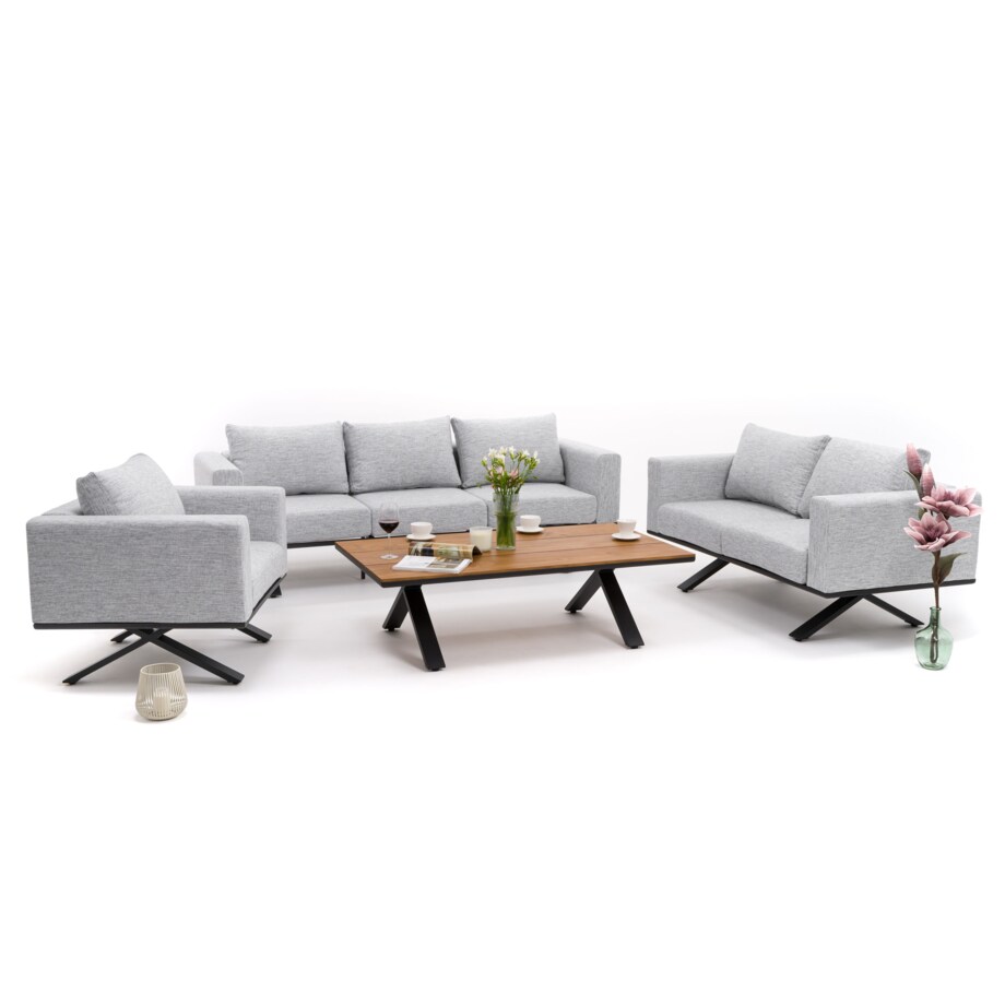 Meble ogrodowe nowoczesne luksusowe aluminiowe MARABELLA szaro drewniane