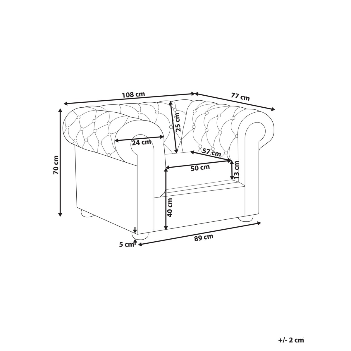 Fotel skórzany czarny CHESTERFIELD