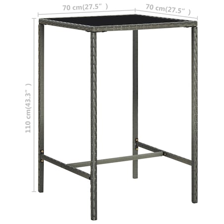 vidaXL Ogrodowy stolik barowy, szary, 70x70x110 cm, rattan PE i szkło