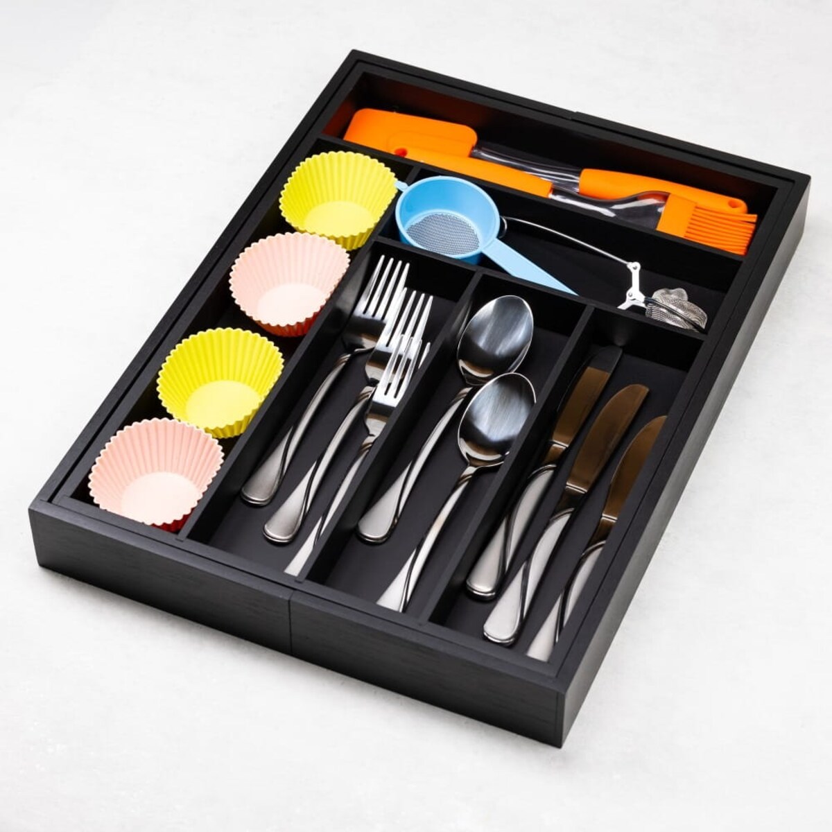 Wkład organizer do szuflady na sztućce rozsuwany czarny KINGHOFF