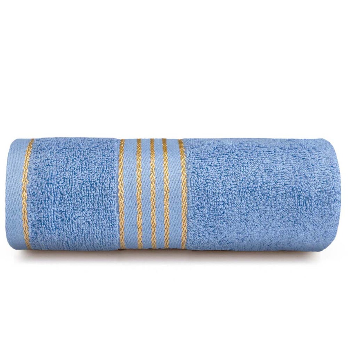 Ręcznik do rąk 30x50 cm bawełniany kolor niebieski z bordiurą w złote paski 500 g/m2 TIWANO