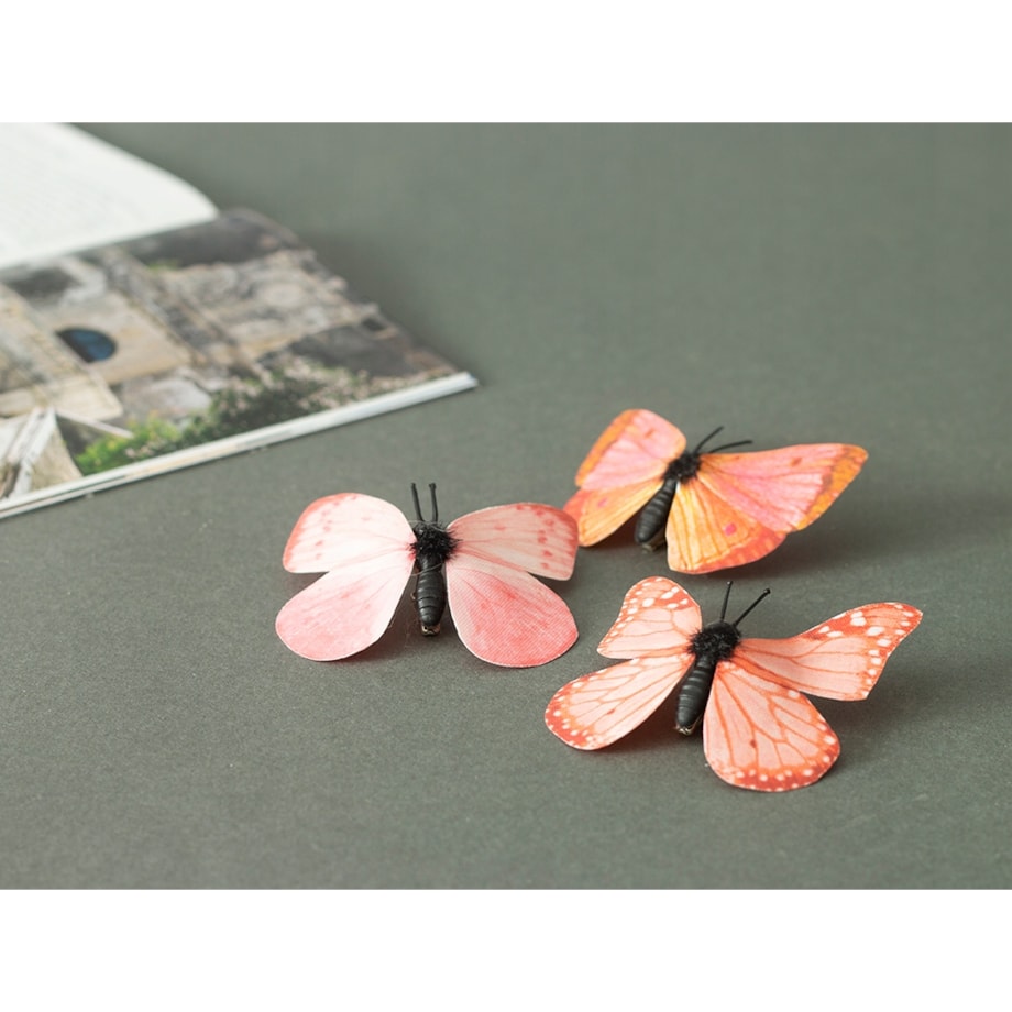 3 szt. DEKORACJA Z KLIPSEM motyl różowy 6x6cm