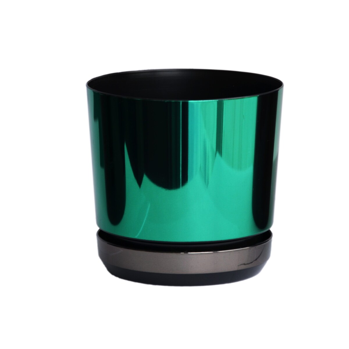 32 Doniczka DUO ZIELONA z podstawką CZARNA dwukolorowa nowoczesna glamour wysoki połysk metaliczna elegancka dużą donica