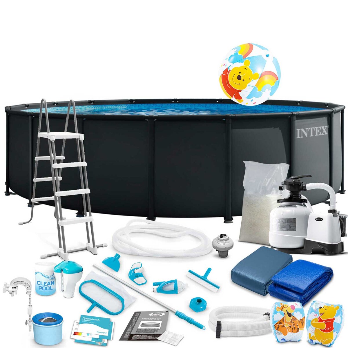 Basen stelażowy ogrodowy Intex 26330ND-20W1 okrągły 549x132cm zestaw czyszczący full