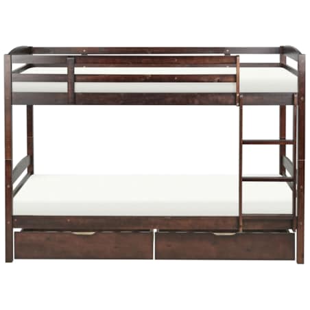 Łóżko piętrowe z szufladami drewniane 90 x 200 cm ciemne REGAT