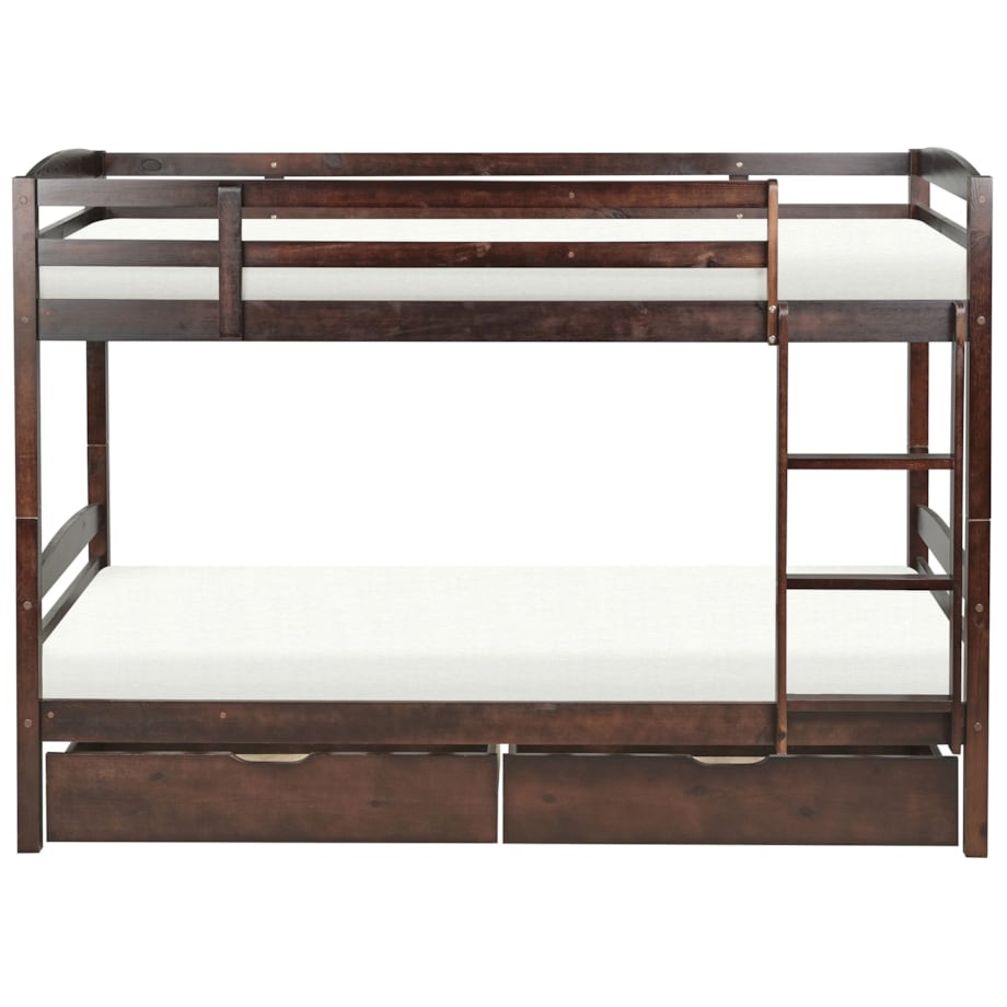 Łóżko piętrowe z szufladami drewniane 90 x 200 cm ciemne REGAT