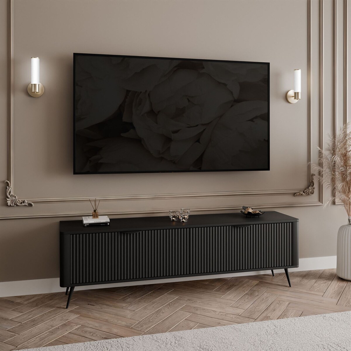 Szafka RTV SCARLETT 2D 163 cm na nóżkach czarna