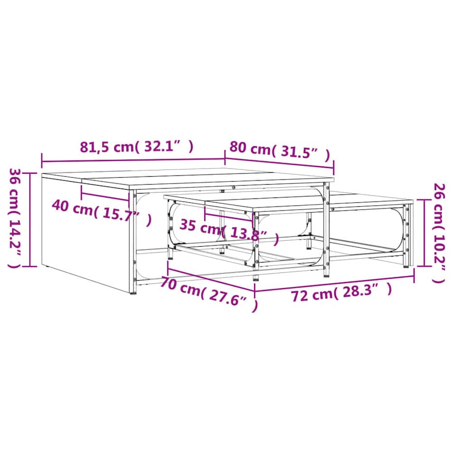 vidaXL Stoliki wsuwane jeden pod drugi, 2 szt., czarne