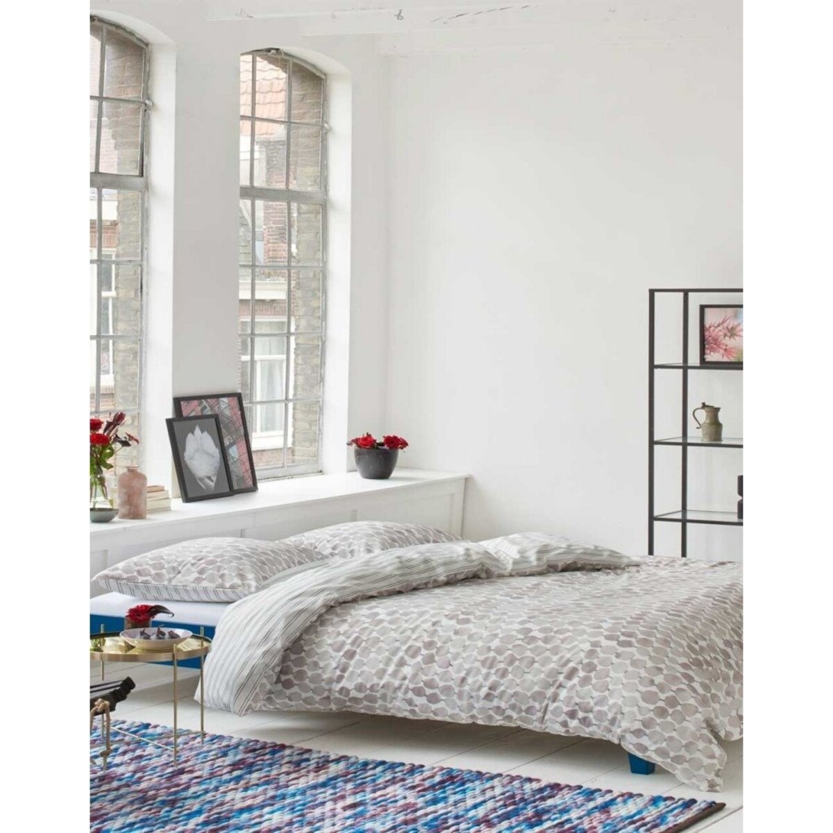 Elegancki komplet pościeli z bawełny satynowej w nowoczesne wzory w kolorze szarym, poszewka ozdobna, pościel Esprit, 200 x 220 cm