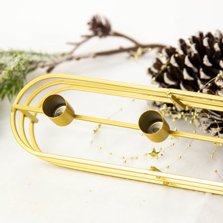 Świecznik Podstawka Na Świeczki Stojak Potrójny Metalowy Złoty 30X8 Cm