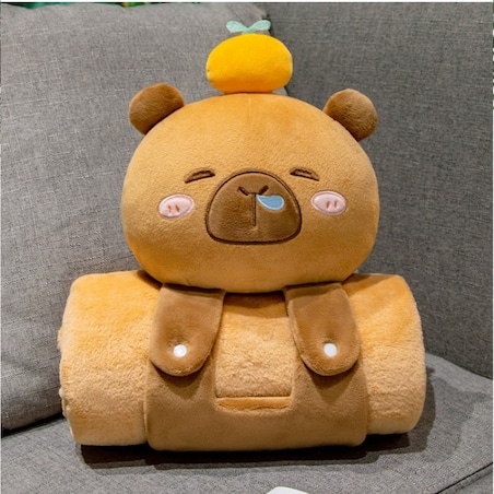 Mięciutki koc z poduszką KAPIBARA XL Flanela 100*170cm GRUBY MIĘKKI NARZUTA KOC20