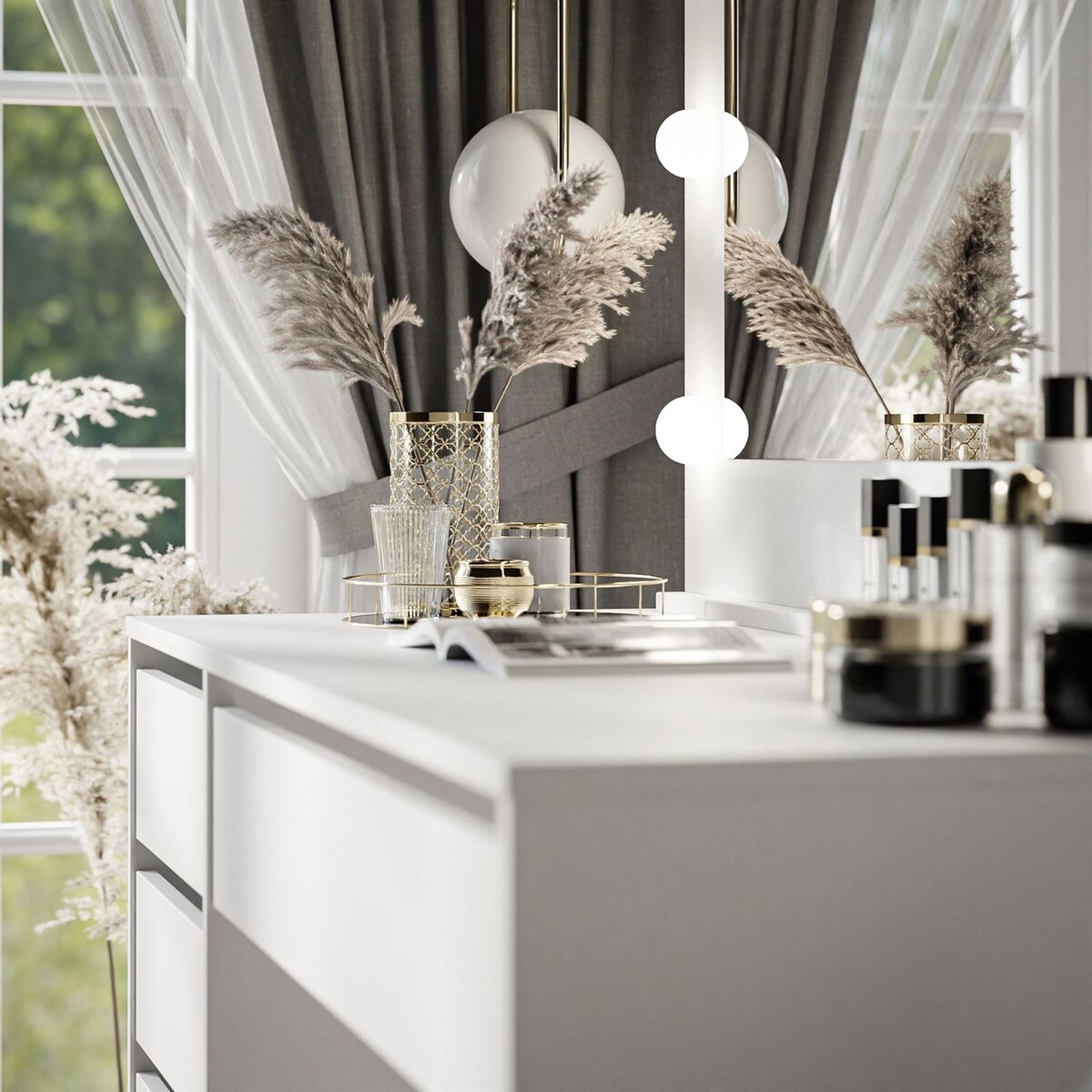 Toaletka MADA z lustrem i oświetleniem biały mat