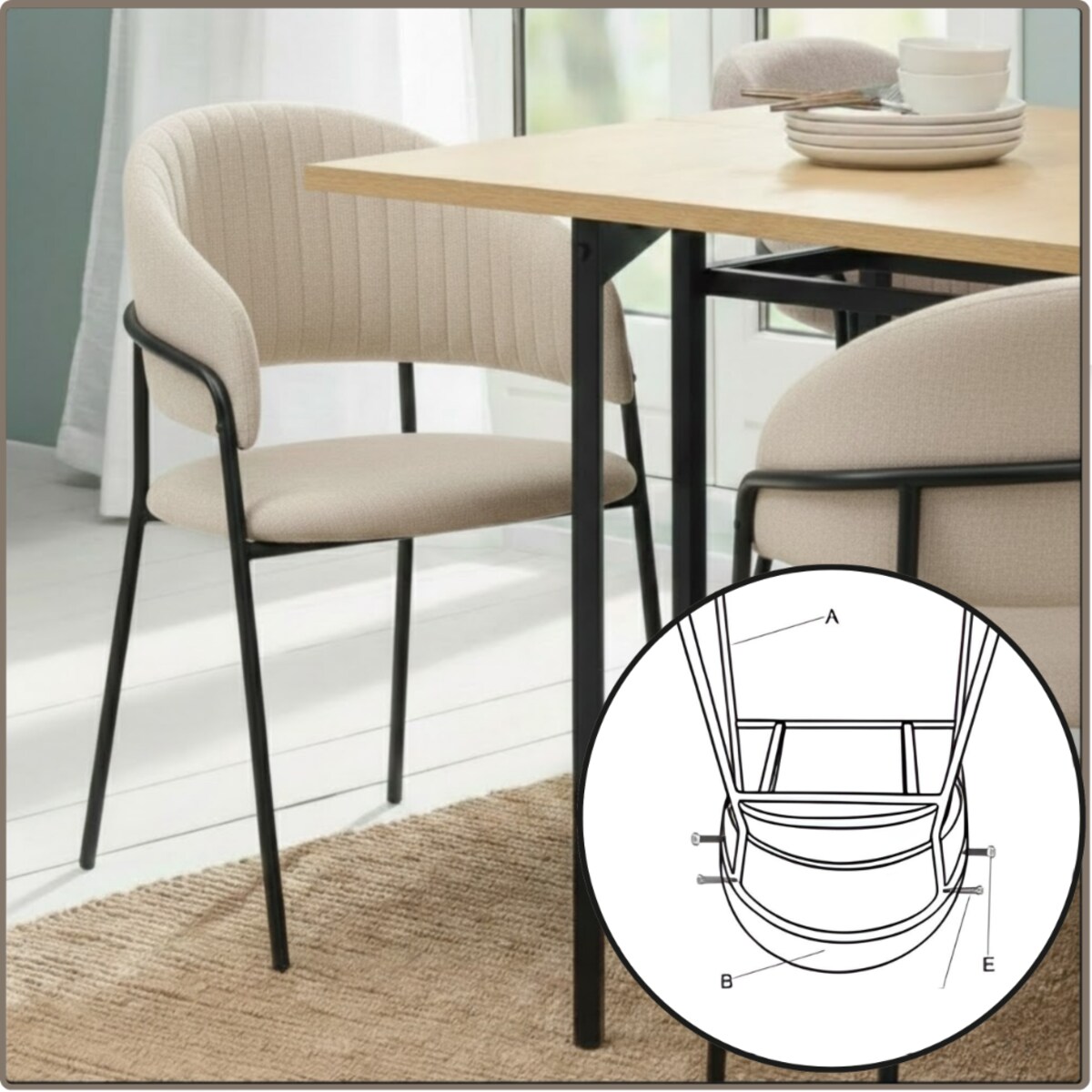 Krzesło tapicerowane nowoczesne wygodne pikowane do jadalni salonu beżowe tkanina