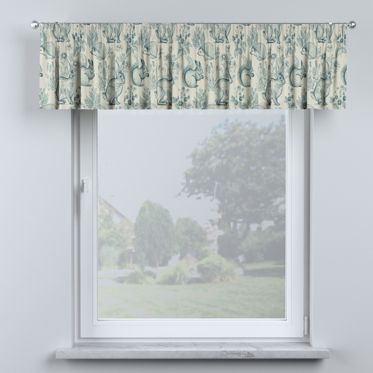 Lambrekin na taśmie marszczącej 130x40 ecru-niebieski