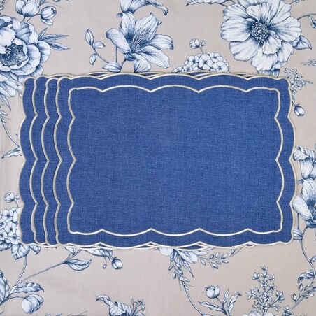 Haftowane podkładki z falistym obrzeżem Blue Onde – komplet 6 szt.