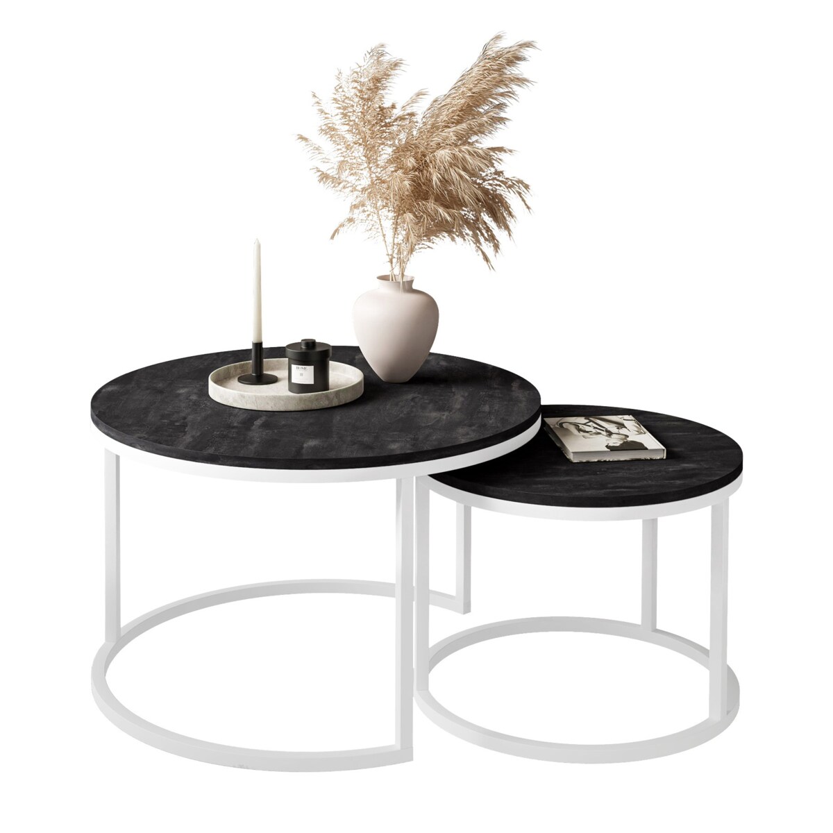 Okrągły stolik kawowy CIRI 2w1 biały ciemny beton