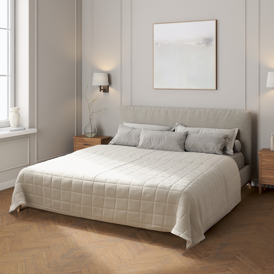 Narzuta pikowana w kratę 200x210 jasno szary welwet