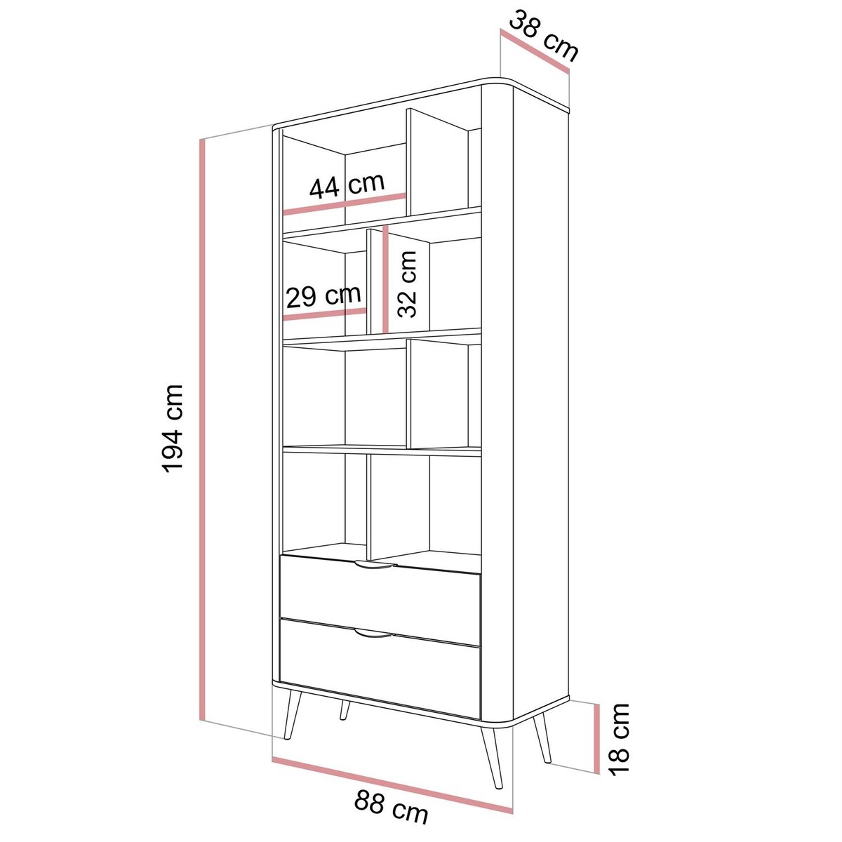 Regał TWILIGHT szufladami, Dąb Dunin / Czarny