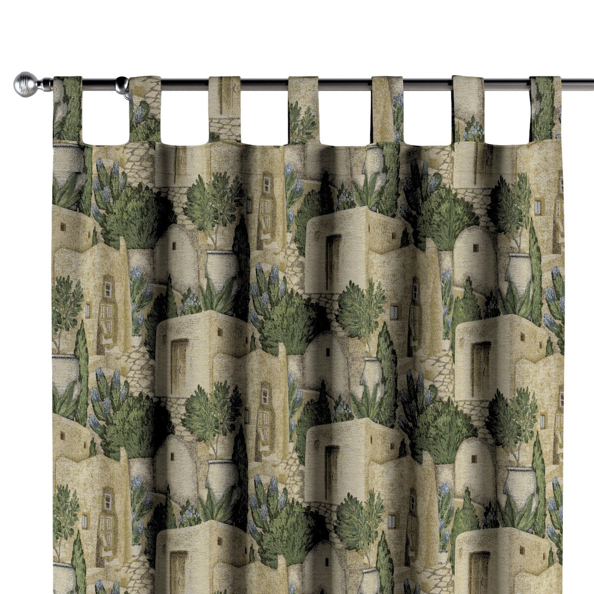 Zasłona na szelkach 1 szt. 130x260 piaskowo-zielony motyw śródziemnomorski