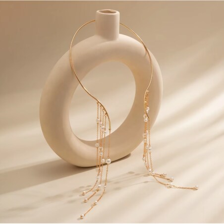 ZŁOTY warstwowy naszyjnik kaskadowy perły otwarty z regulacją wiszące nitki