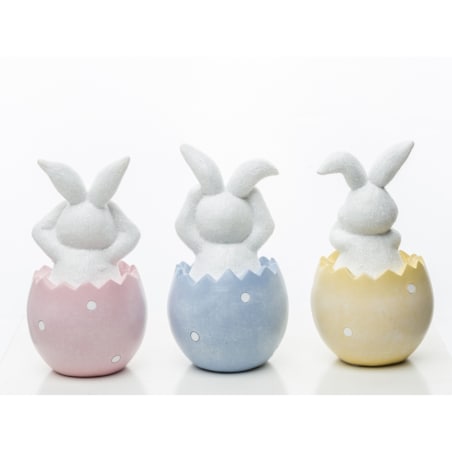 Dekoracja - 3 króliczki w kolorowych skorupkach 12x6,5x6,5 cm