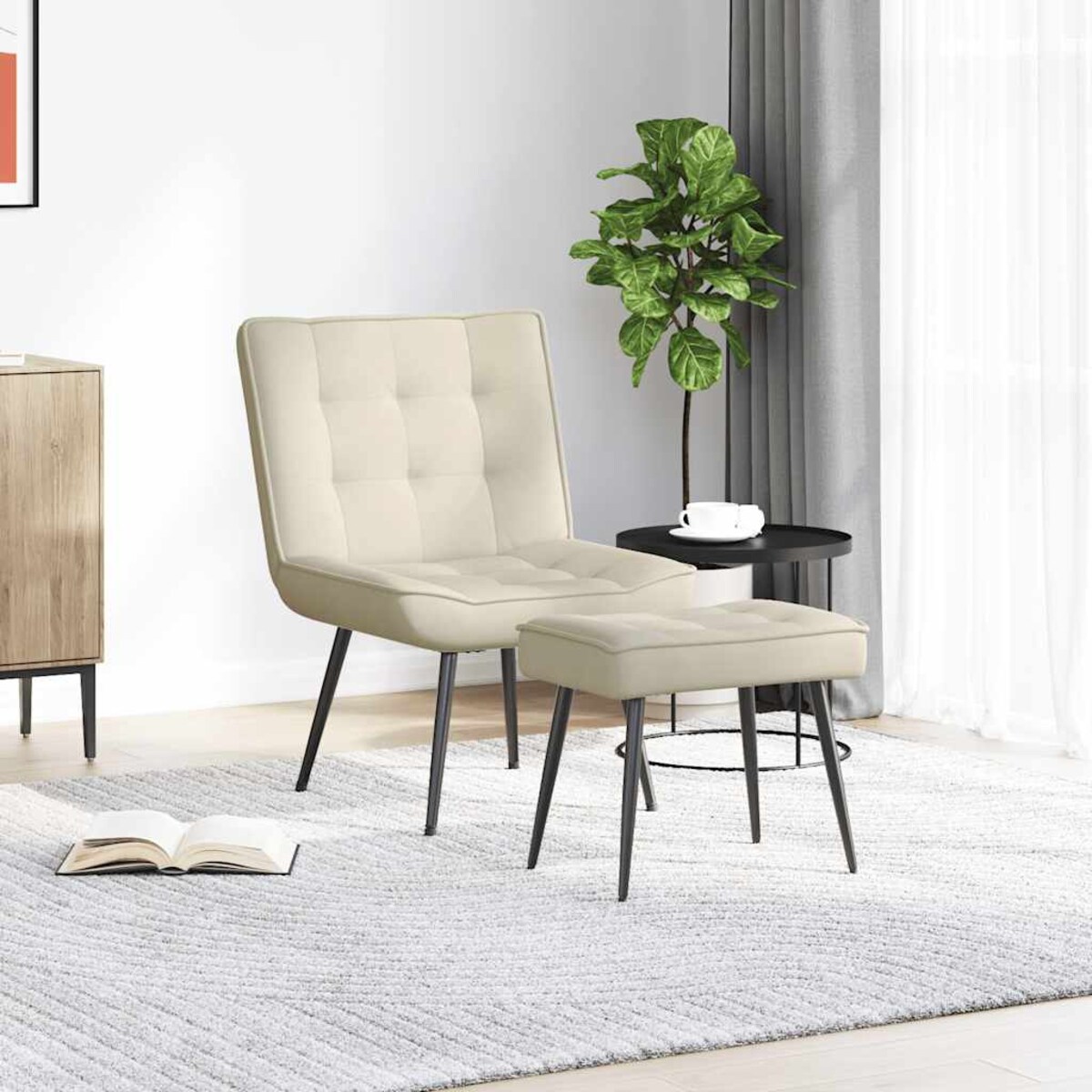 vidaXL Fotel relaksacyjny ze stołkiem, kremowy aksamit