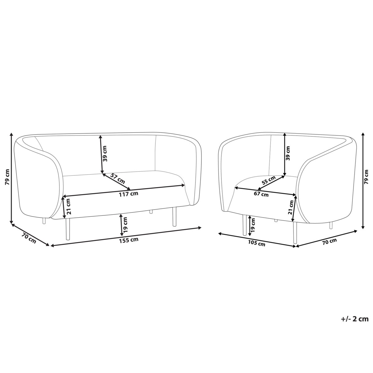 Komplet wypoczynkowy LOEN Czarny/ biały dla 3 osób
