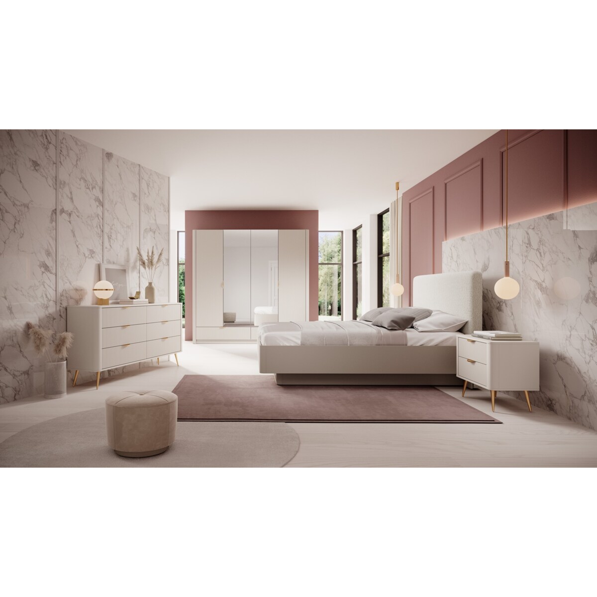 Szafa Duża Ryflowana LENA z lustrem, beżowa