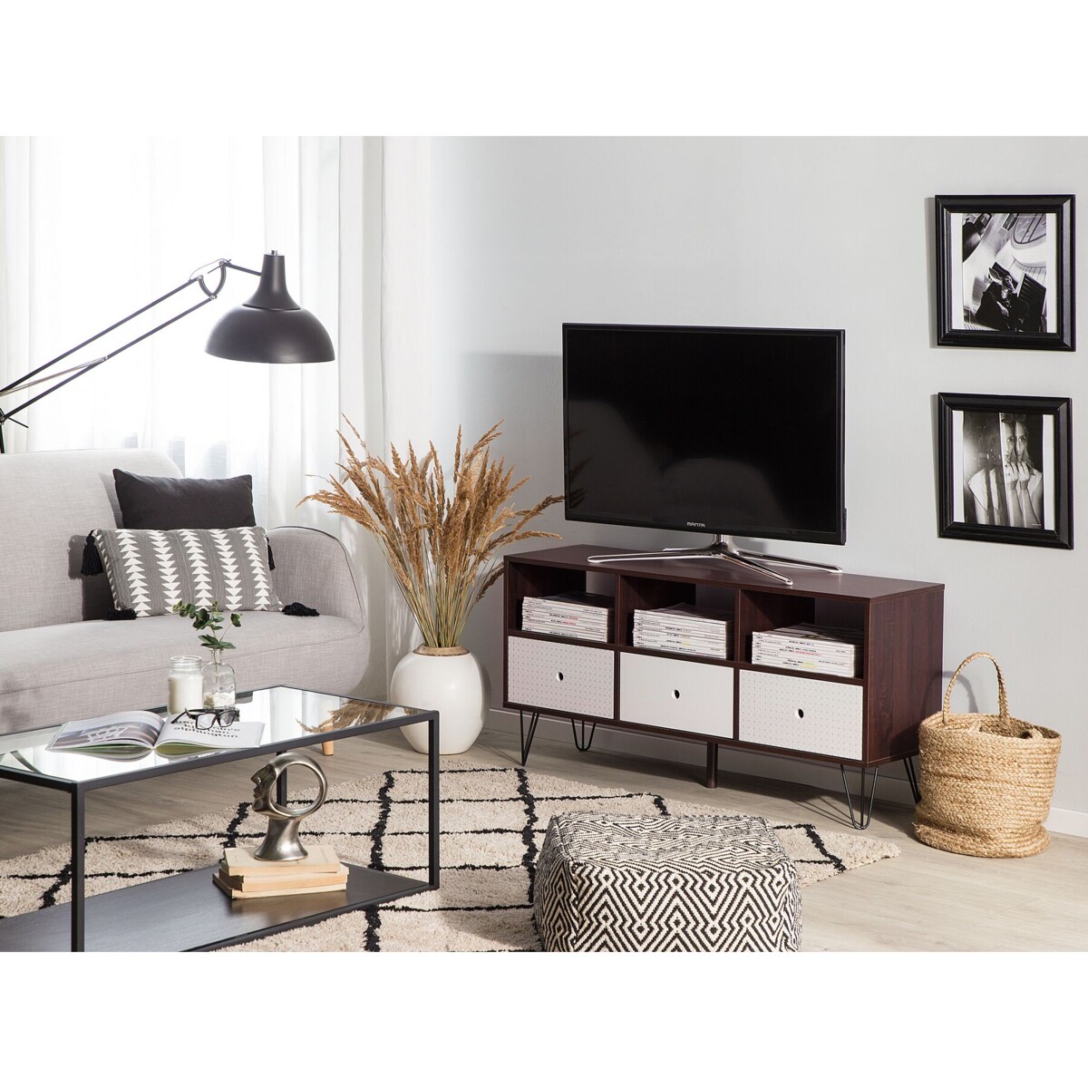 Szafka RTV ciemne drewno z białym FOSTON