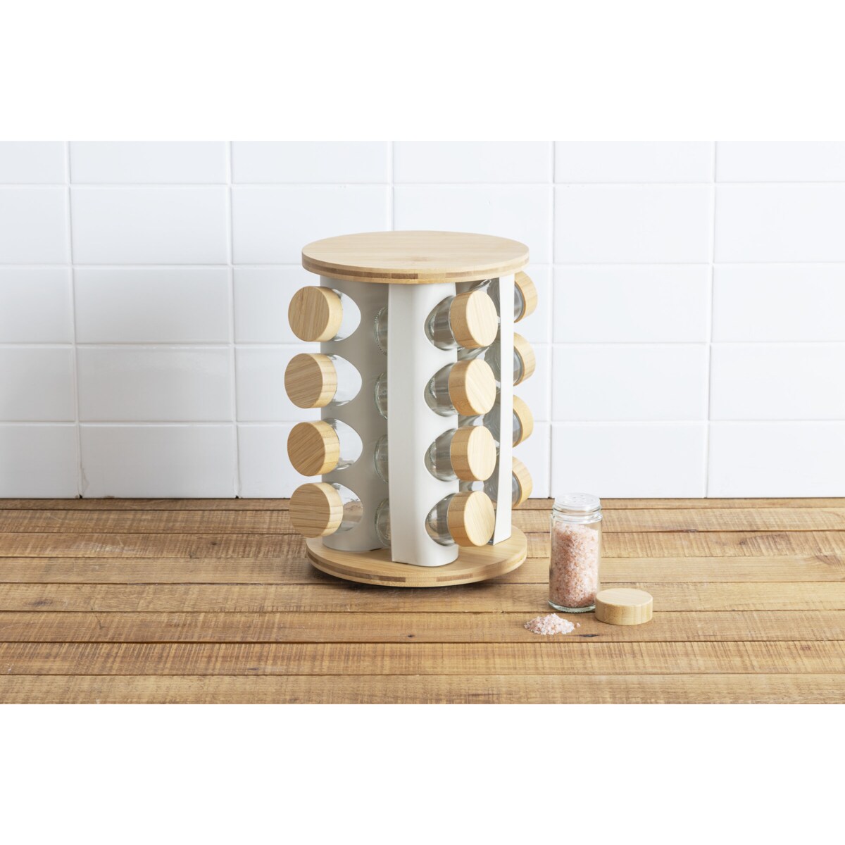 Obrotowy stojak na przyprawy SENSIA 13 słoików z bambusowymi zakrętkami