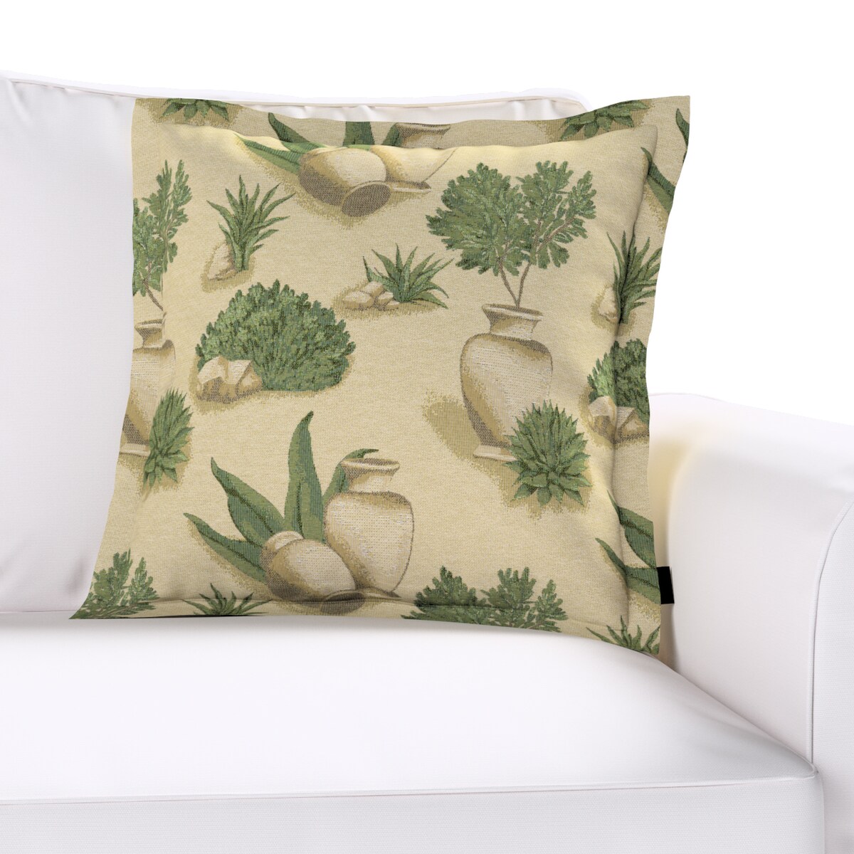 Poszewka Mona na poduszkę 45x45 beżowo-zielony motyw roślinny