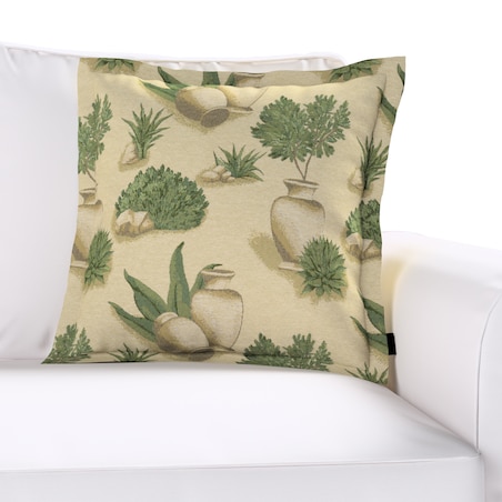 Poszewka Mona na poduszkę 45x45 beżowo-zielony motyw roślinny