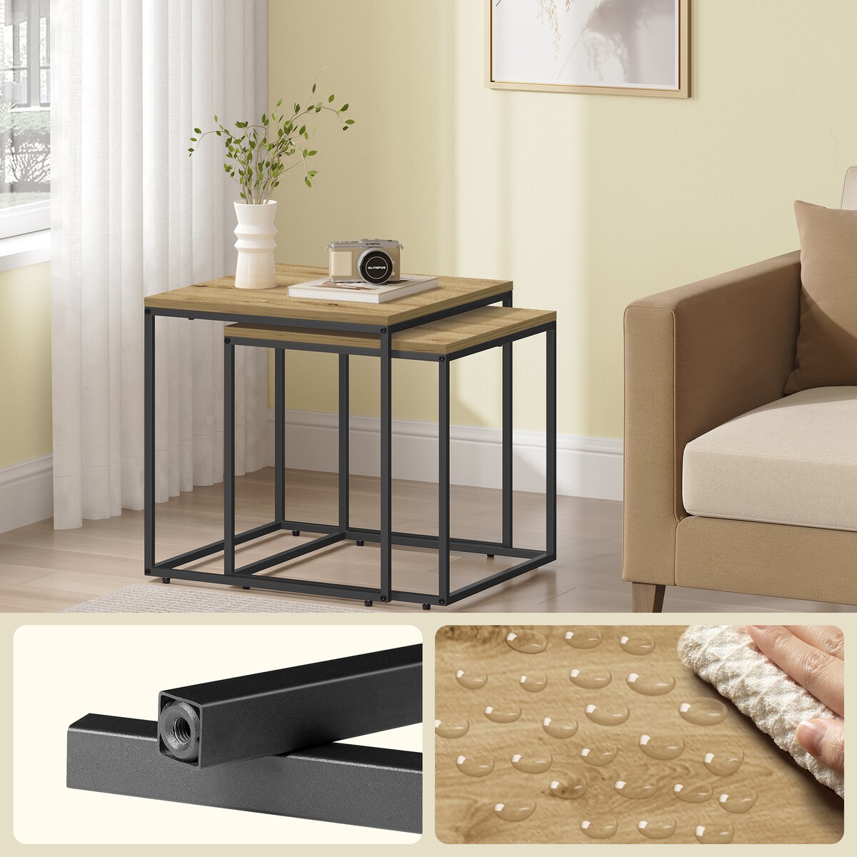 Stolik Kawowy Okrągły elegancki idealny do salonu 2 Sztuki - Artisan / Nogi Czarne