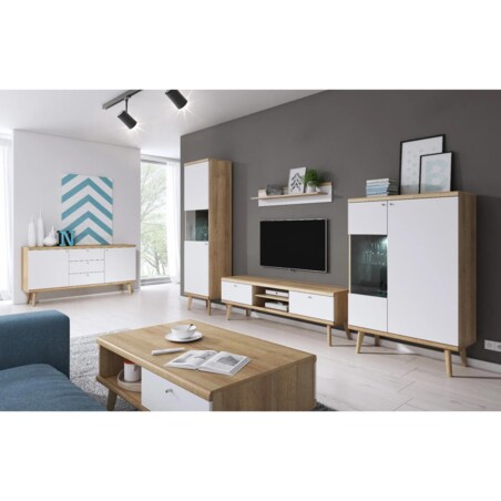 Witryna niska VIVIERA dąb/biała