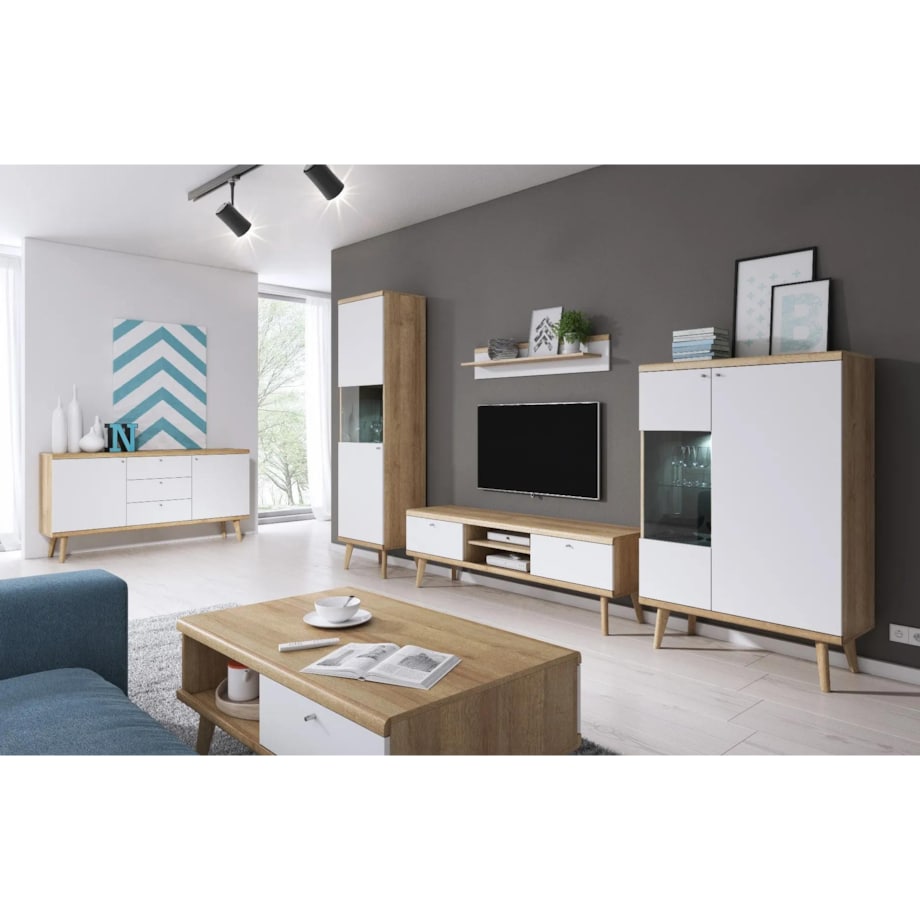 Witryna niska VIVIERA dąb/biała