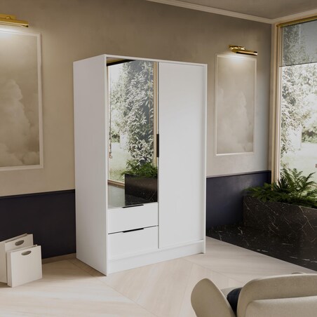 Szafa NIKOLA 103 z lustrem i regulowanymi półkami do przedpokoju- biała