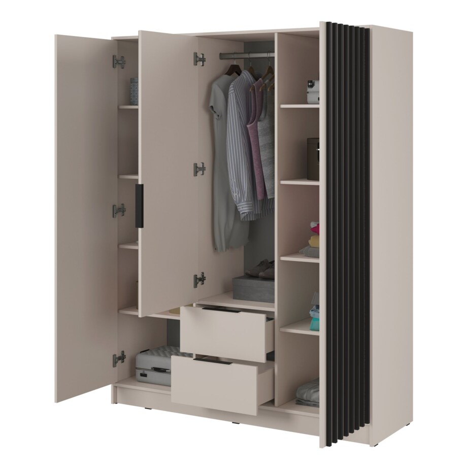 Szafa KELLY z lamelami i lustrem 155 cm - kaszmir