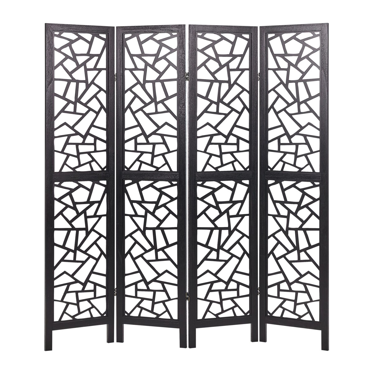4-panelowy składany parawan pokojowy drewniany 170 x 163 cm czarny PIANLARGO