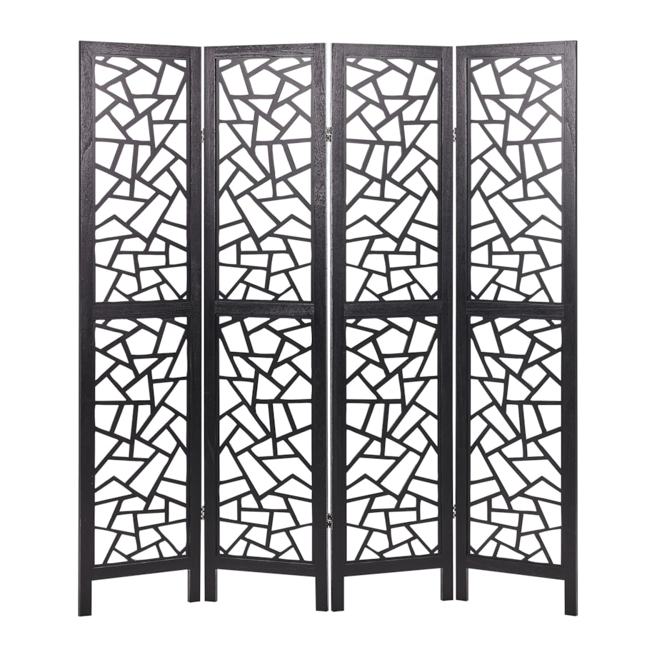 4-panelowy składany parawan pokojowy drewniany 170 x 163 cm czarny PIANLARGO