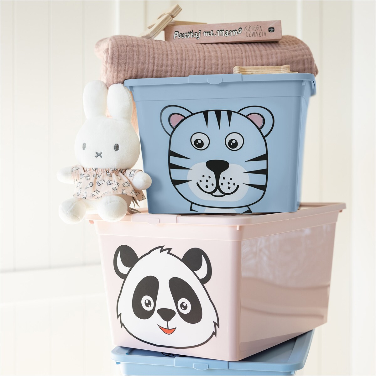 Pojemnik Plastikowy Na Zabawki Z Pokrywą 15 L Zamykany Do Pokoju Dzieci Niebieski