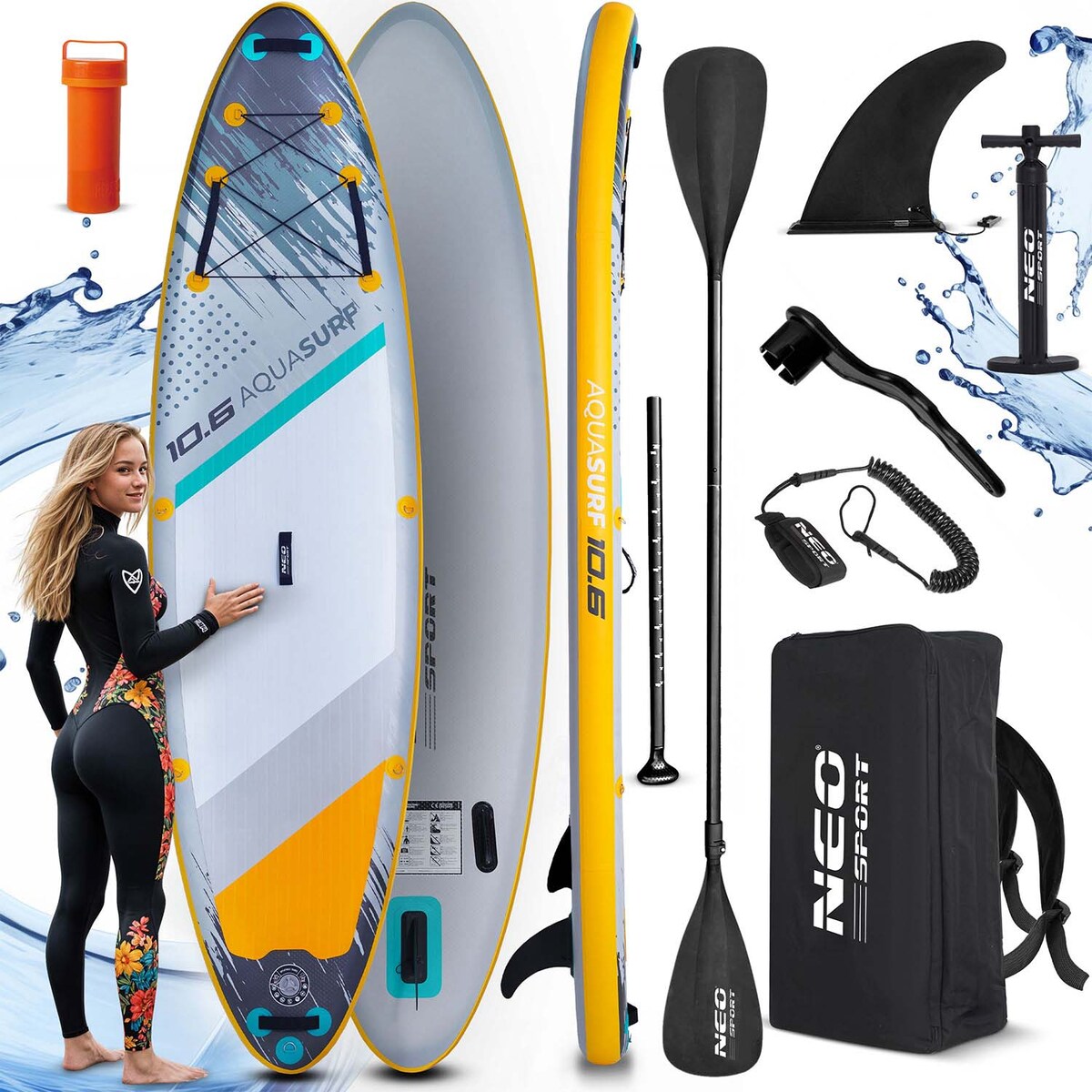 Deska SUP do pływania Neo-Sport stand up paddle Aquasurf 320cm pompowana zestaw
