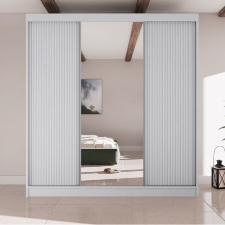 Szafa przesuwna ryflowana 200 z lustrem do przedpokoju-biała