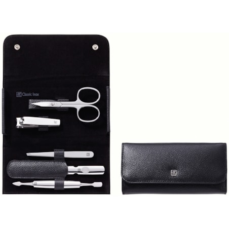 Zestaw do manicure Zwilling Classic Inox – skórzane etui, 5 elementów - Czarny