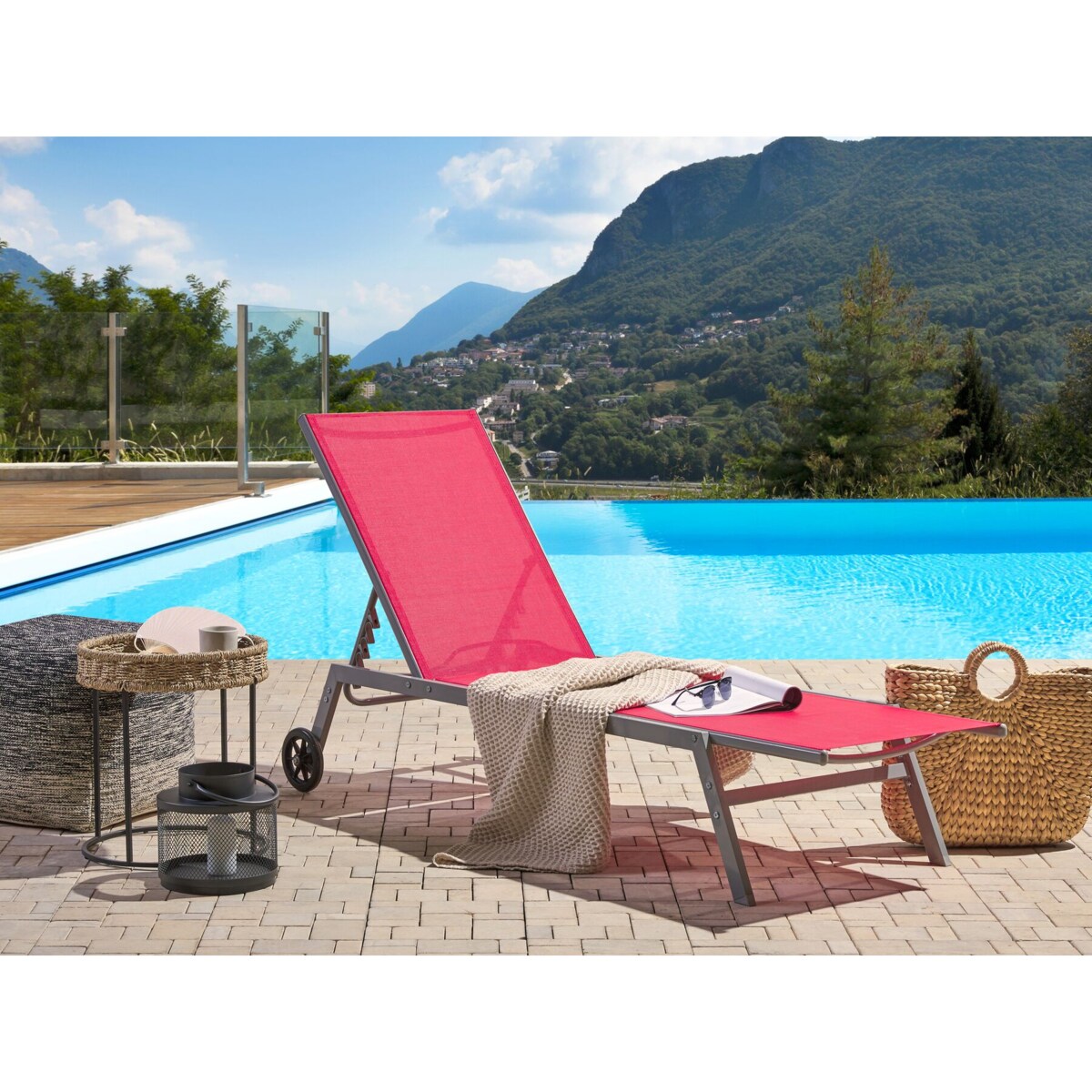 Leżak ogrodowy na kółkach czerwony LEVANZO